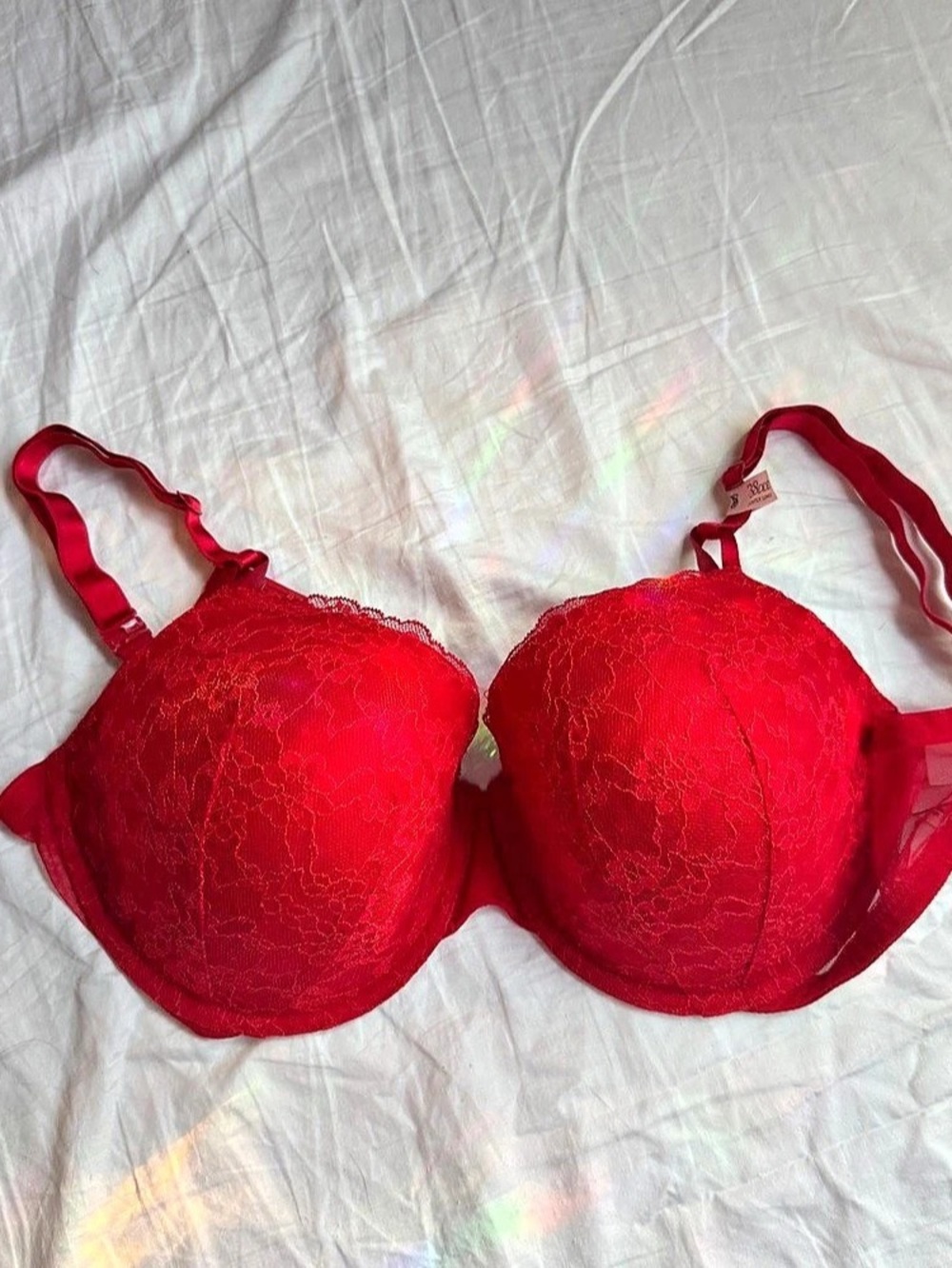 Victoria's Secret Lightly Lined Floral Lace Bra Red 38DDD NWT